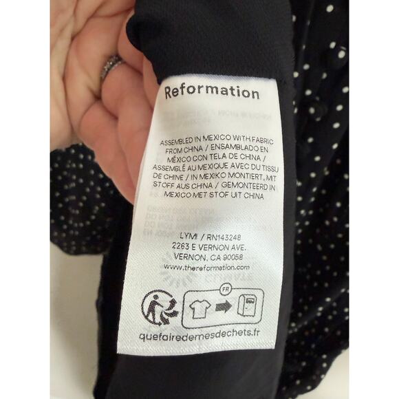 Reformation Mels Chiffon Polka Dot 3/4 Sleeve A-Line Midi Dress Black White 2 - Picture 15 of 16